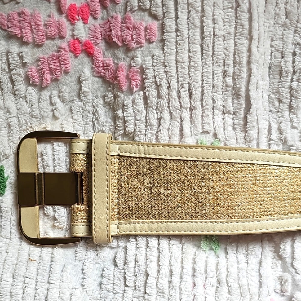 bebe Gold and Cream Women's Belt Strechy